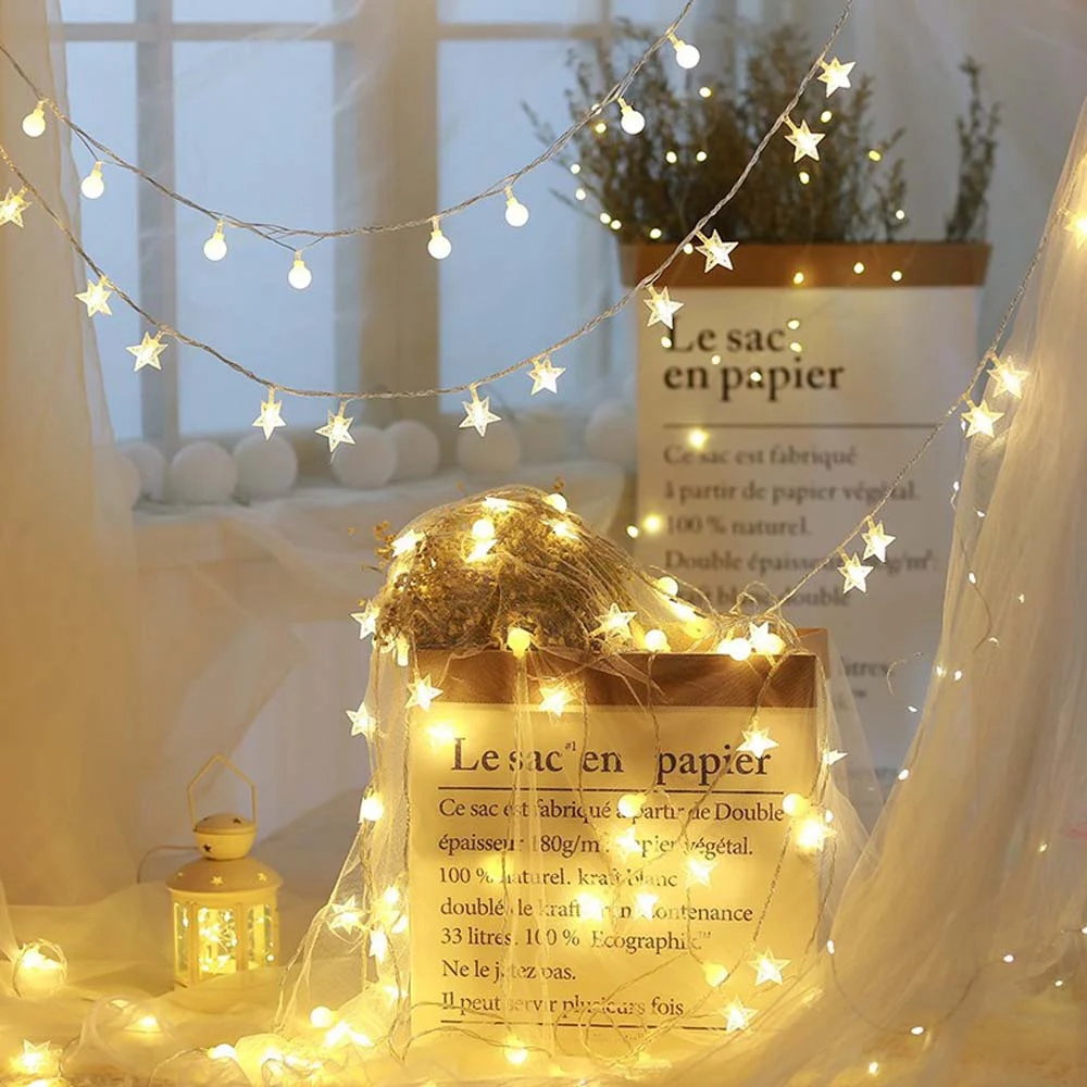 8.5M LED Star Fairy Garland String Light Novelty For New Year Christmas Wedding Home Indoor Decoration Battery Power EU Plug | Лампы и