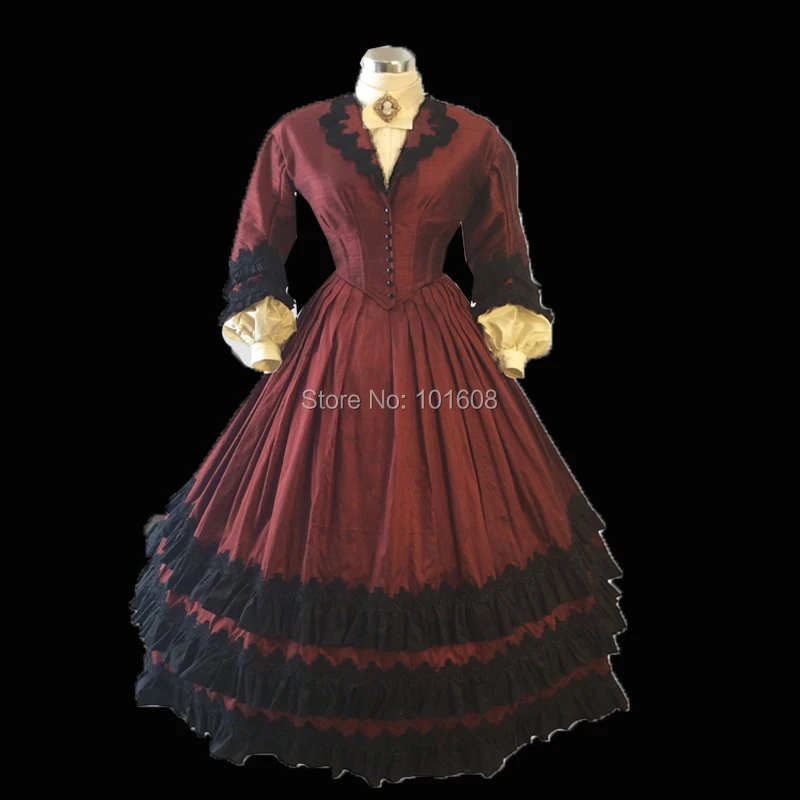 New!Eras Red 1860s Civil war Southern Belle dress Colonial Georgian Marie Antoinette Renaissance Gothic Historical HL-481 |