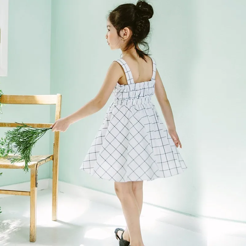 Backless Teenage Kids Girl Princess Party Dresses White Plaid Summer Dress 2019 For Girls Sleeveless Suspender Children Clothing | Детская