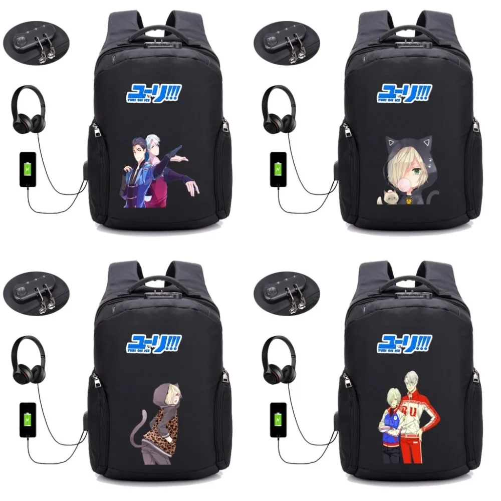 Аниме Юри! Рюкзак с защитой от кражи и USB портом для зарядки дорожная сумка