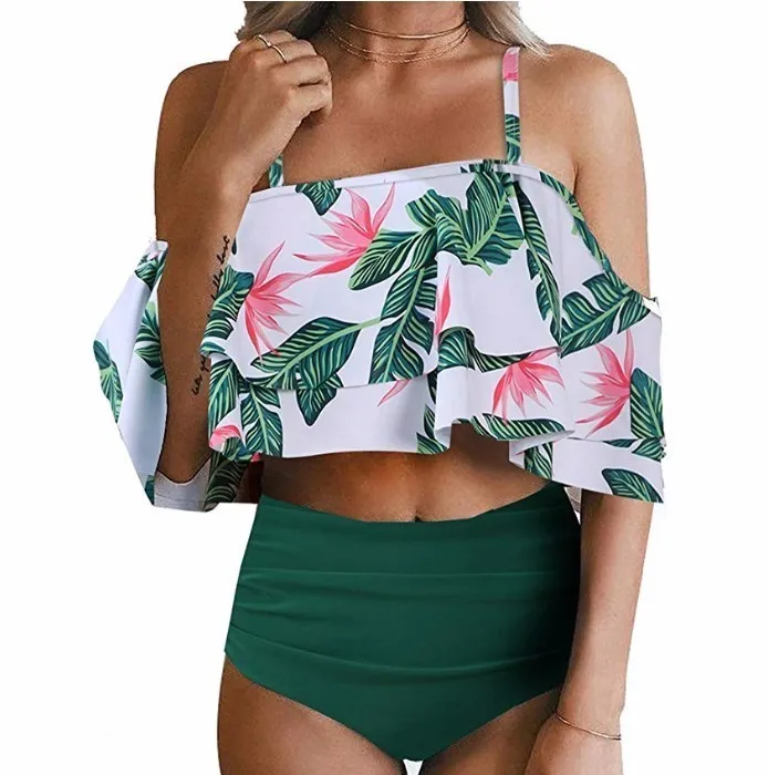 Принт Высокая Талия бикини с оборками Sexy Новый купальник 2019 набор пляжных