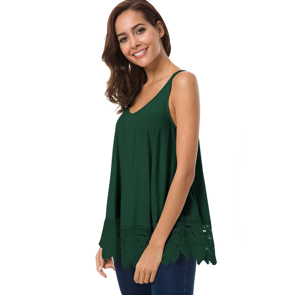 2019 Модный узор круглый вырез без рукавов легкий желанный маятник кружевное