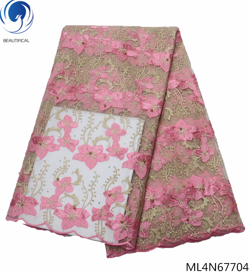Beautifical lace material mesh fabric embroidery french tulle with flower beads 5 yards per piece ML4N677 | Дом и сад