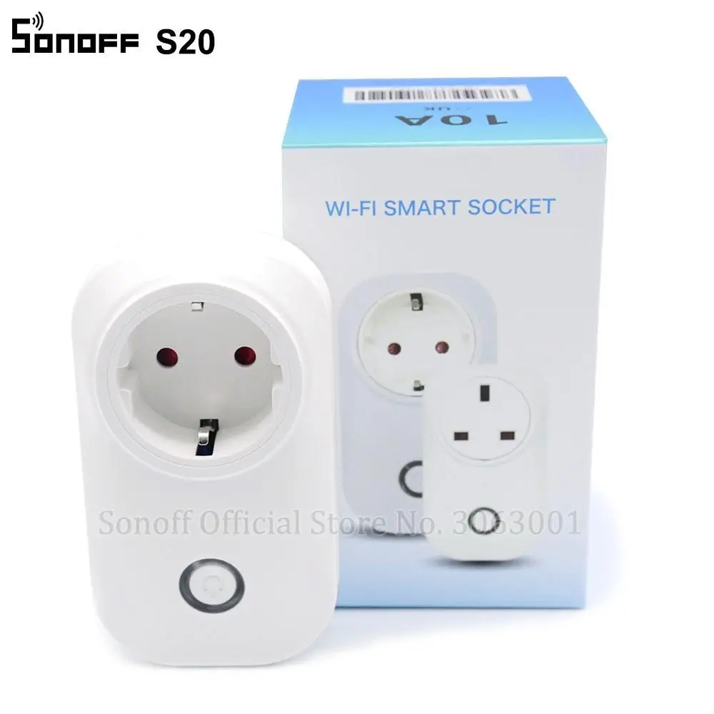 Sonoff S20 ЕС Великобритания США Plug Wi Fi розетка с выключателем питания Беспроводной APP