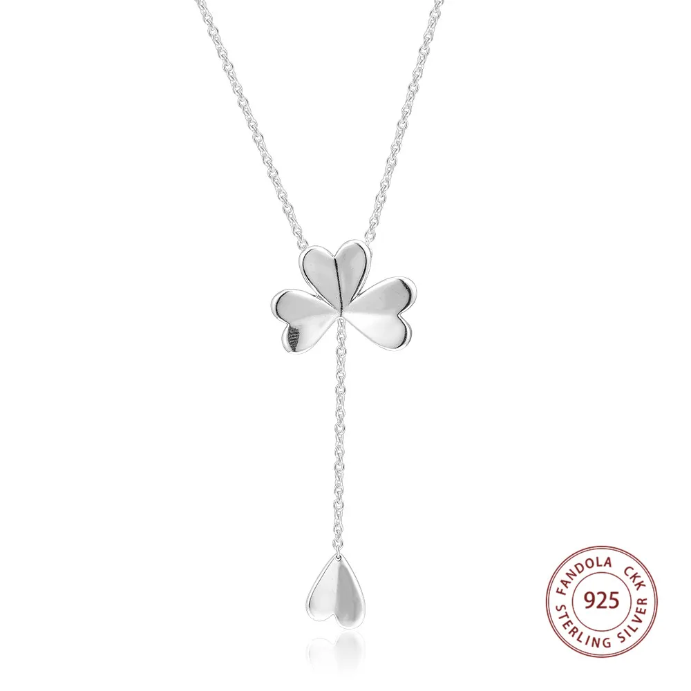 

CKK Authentic 925 Sterling Silver Necklace Lucky Four-Leaf Clover Pendant Necklaces for Women Fine Jewelry Collier Femme Argent