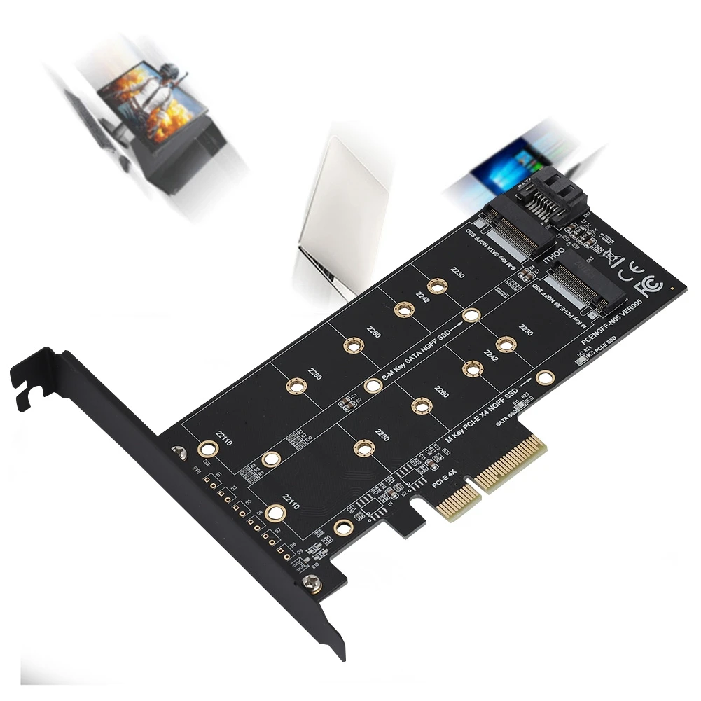Новое поступление PCI-E 4X к M.2 NVMe SSD адаптер NGFF карта B-key + M-key расширение двойной