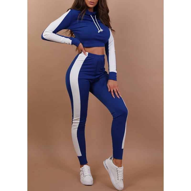 Women Tracksuit Hoodies long sleeves Crop Top Sweatshirt and Side Stripe Pants Hooded 2 Pieces Sets Suits Female | Женская одежда