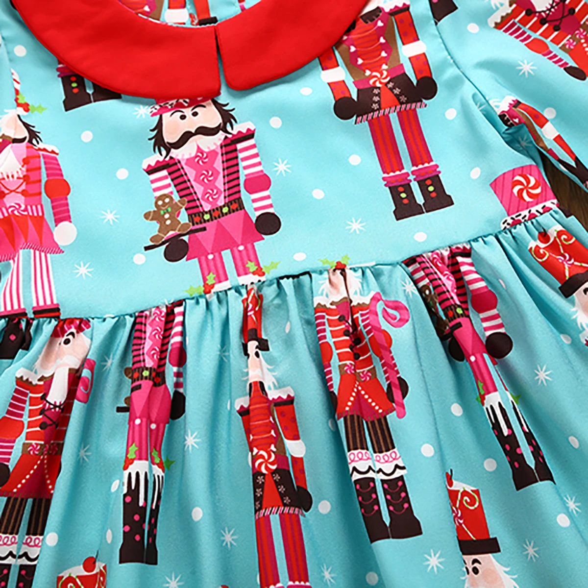 2018 Xmas Cute Sweet Toddler Kids Baby Girls Party Dress Cartoon Print Long Sleeve Peter Pan Collar Knee-Length A-Line | Детская одежда