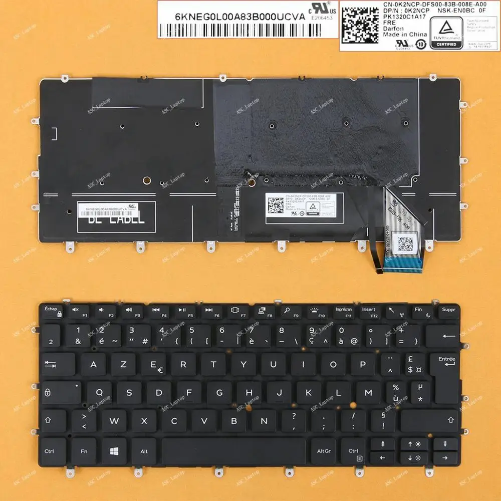 Новая Клавиатура FR French Clavier для ноутбука Dell XPS 13 9370 с подсветкой черный без рамки