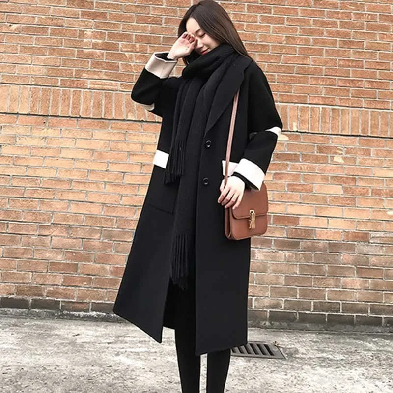 Модное длинное шерстяное пальто зимнее женское толстое выше колена с