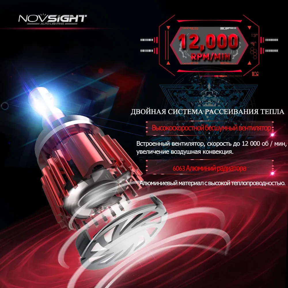 NOVSIGHT 2 шт. светодиодный фар автомобиля лампы Комплект H4 H7 свет H11 9005 HB3 9006 HB4 10000LM 6000 K