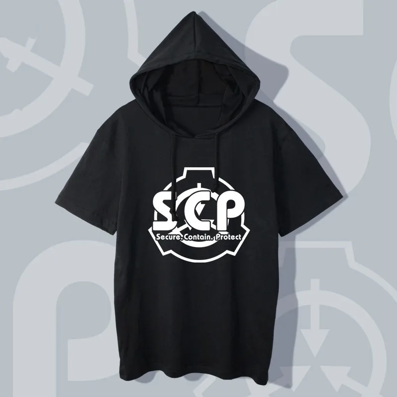 Повседневная футболка с капюшоном для мужчин для аниме SCP Foundation Design косплей для женщин и мужчин s с капюшоном футболки с коротким рукавом топы футболки