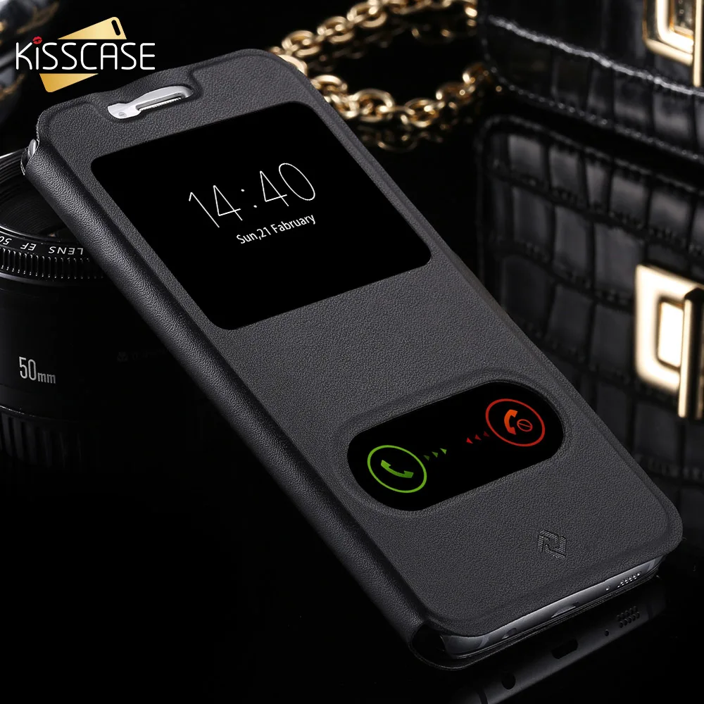 Чехол из искусственной кожи KISSCASE для Samsung Note 4 5 S4 S5 Galaxy S8 Plus S7 S6 Edge с откидной