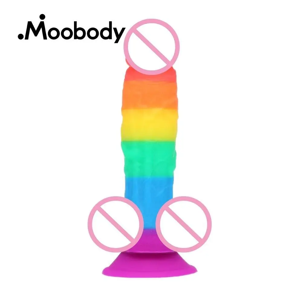 Realistic Huge Penis Rainbow Silicone Big Dildo Vagina Simulation Massager Adult Sex Toys For Women With Powerful Suction
