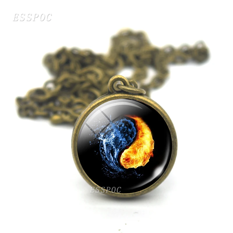 Цветное ожерелье с водяным огненным шариком Инь Янь двухсторонним стеклянным