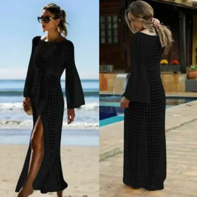 Женское трикотажное пляжное платье длинное открытое для купания новинка