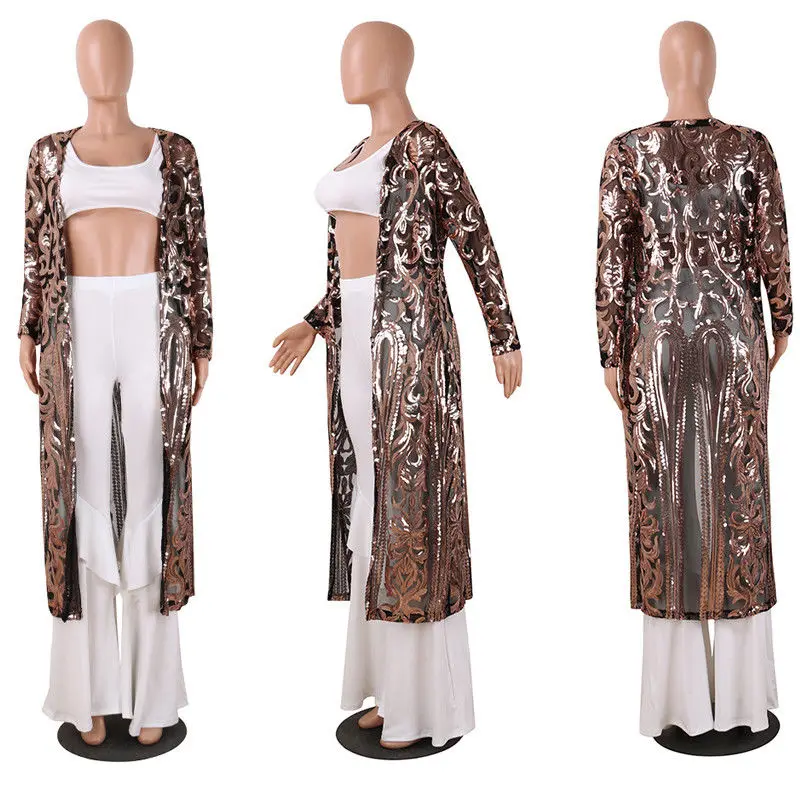 Женский кардиган свободный с блестками длинным рукавом кружевной верхняя одежда