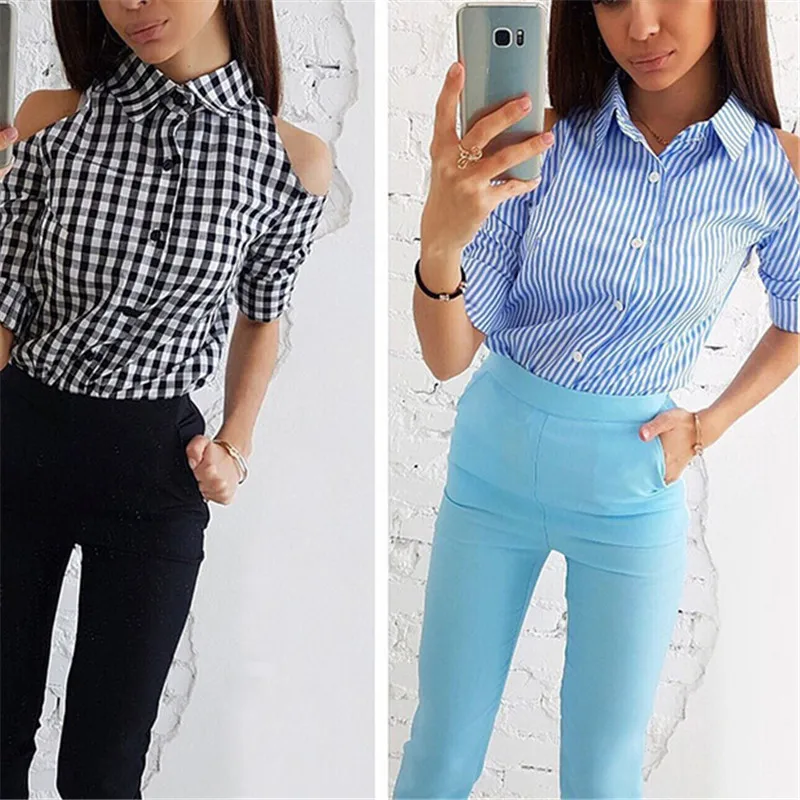 Блузка женская с длинным рукавом в полоску|Блузки| |