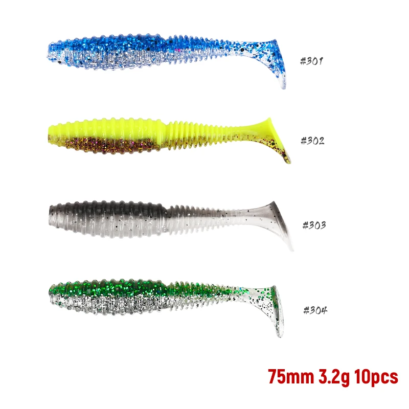 TSURINOYA для рыбалки приманки TS1703 7,5 см 3,2g T хвост искусственные мягкие приманки Световой Личинки свимбейт в форме червя Щука бас 6 шт./пакет