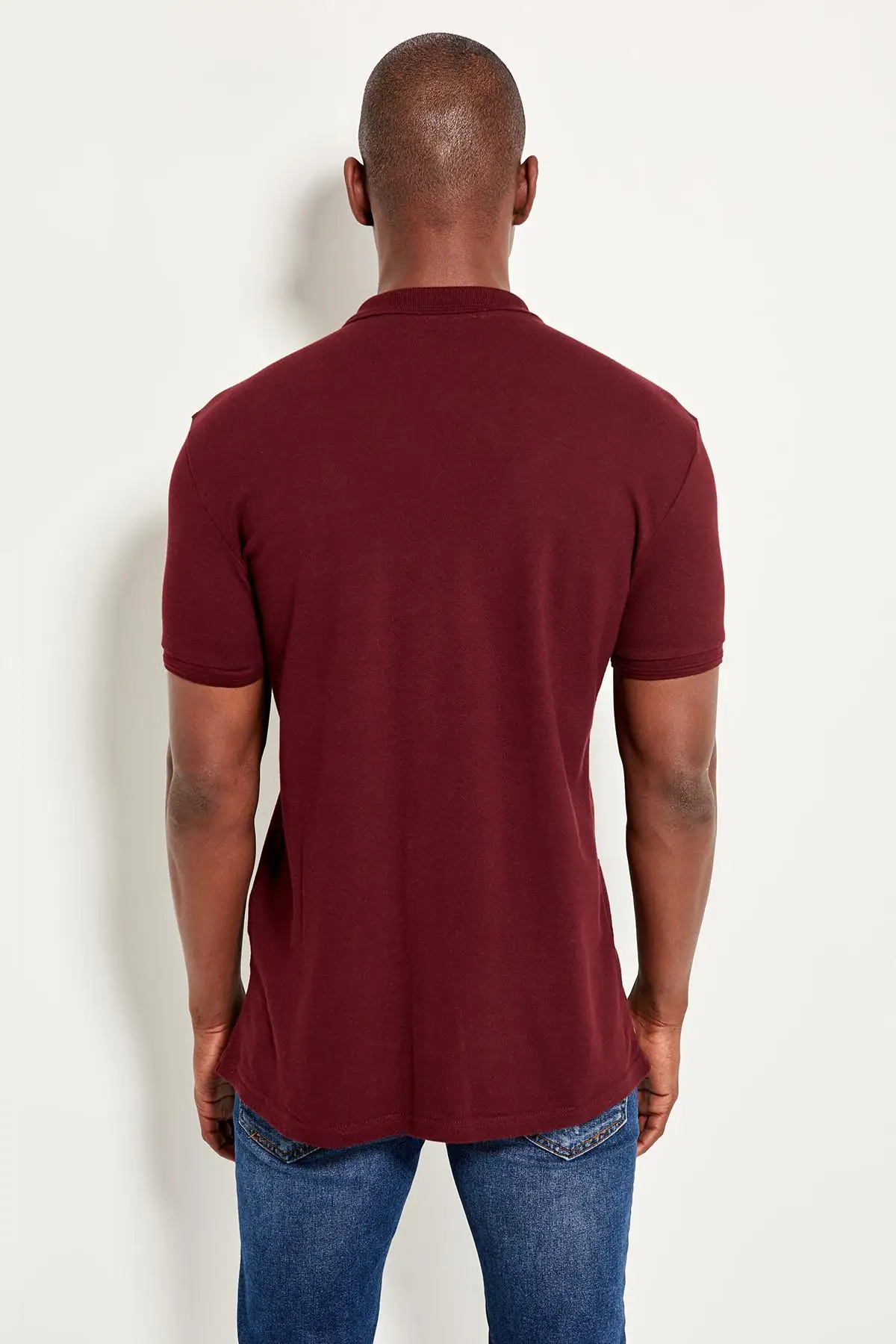 Trendyol бордовая Мужская хлопковая футболка поло с воротником Fileto карманом