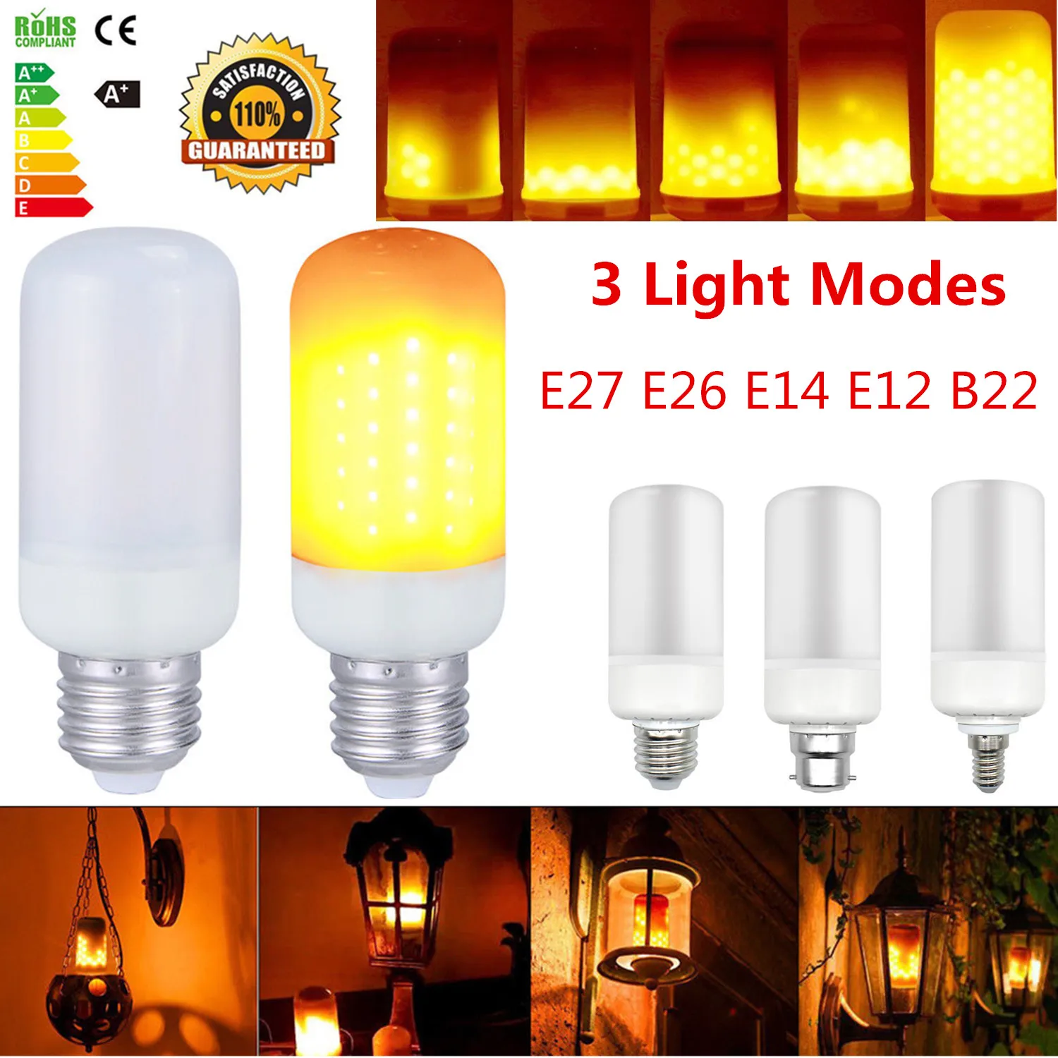 Креативные 3 режима + датчик гравитации Пламенные огни E27 E26 E14 LED эффект пламени