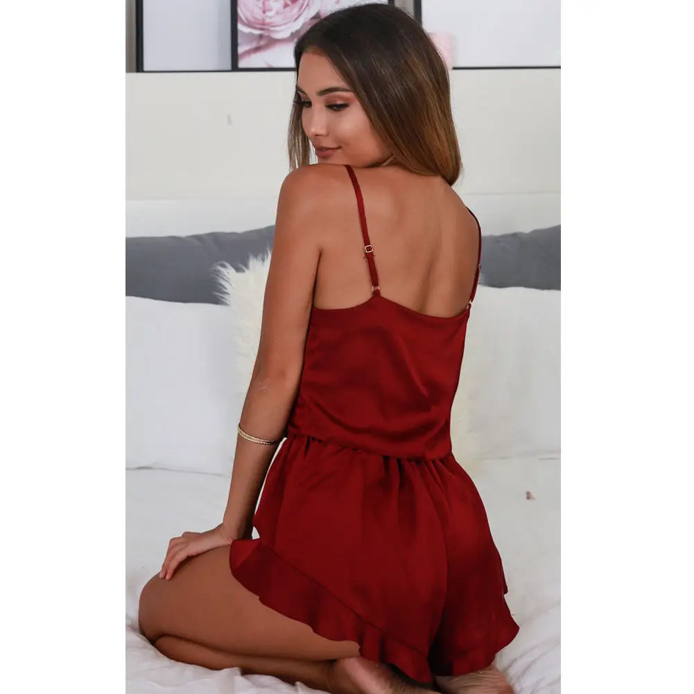 Женская шелковая атласная пижама повседневный пикантный топ на бретельках