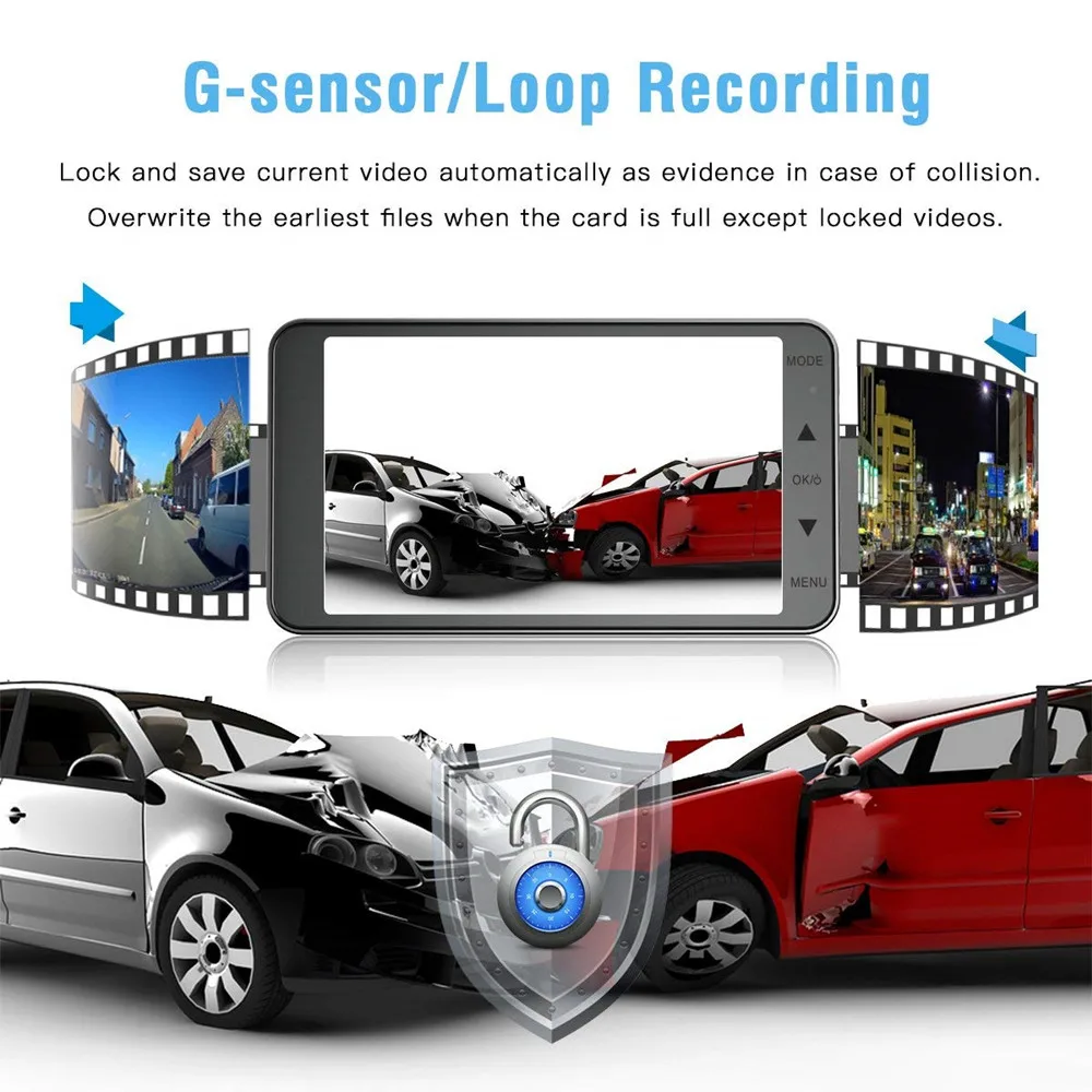 4 дюймов Ips 1080p вождения Регистраторы Dvr камера документа Панель Камера 170°Driving