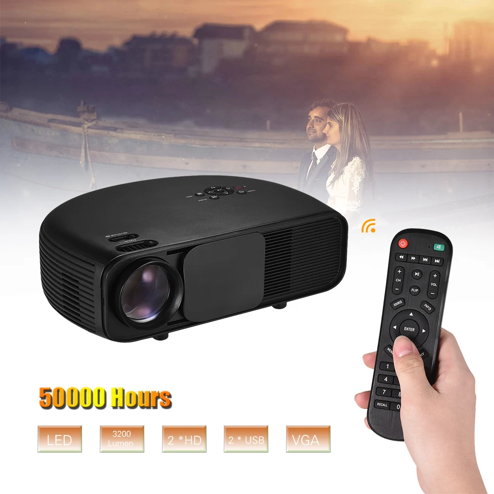 Светодиодный проектор Full HD ЖК 1080P с Sup портом ed 50000 часов работы 3200 лм 2 * HD/ USB/ VGA/