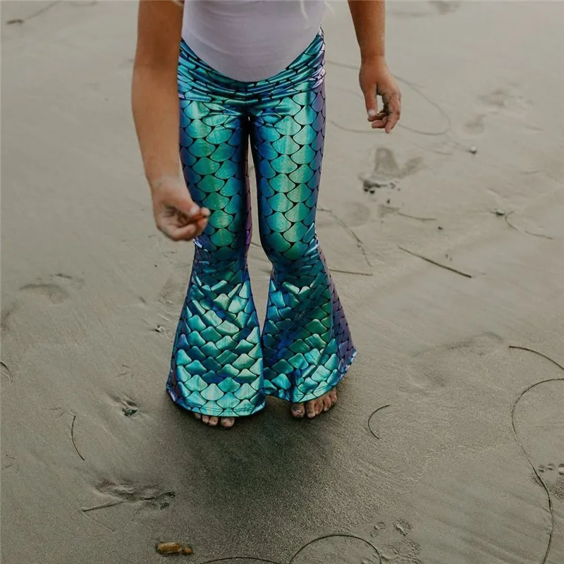 Новинка 2018 Детские облегающие леггинсы для девочек русалка брюки с расклешенным