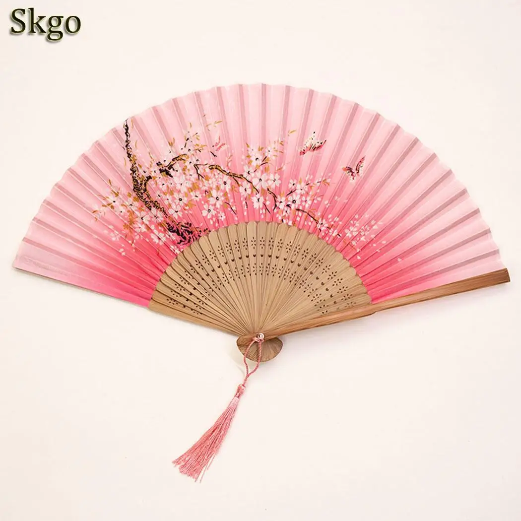 Складной вентилятор женский летний японский стиль принты бамбук около 21 см