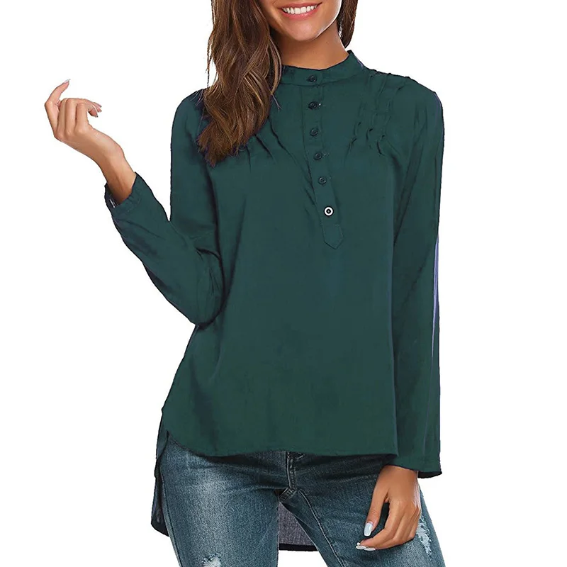 

New Women Button Long Sleeve Asymmetric Hem Loose Solid Blouse Tops Shirt Jumper