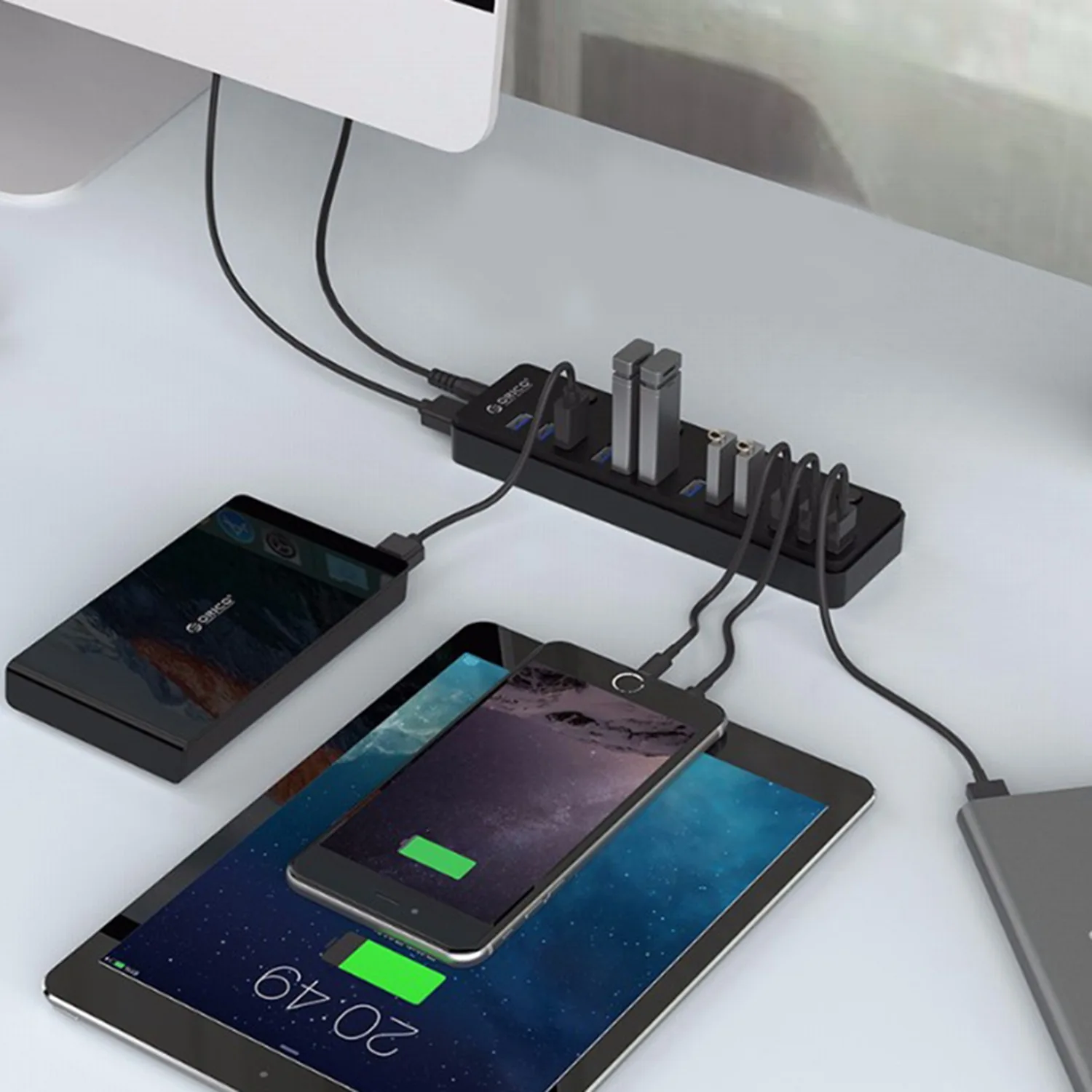 Orico 5 Гбит/с супер скорость 12 портов Usb 3 0 концентратор портативный В 5A адаптер