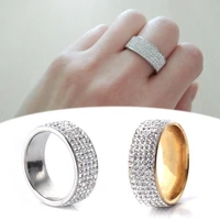 new arrival high quality golden unique allergy free silvery 5 row lines clear crystal 1pc rhinestone stainless steel ring