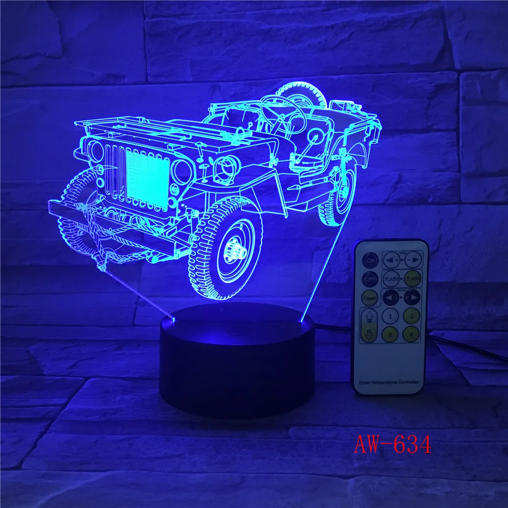 3D динамический трактор автомобиль 7 цветов изменяющийся USB настольная лампа с