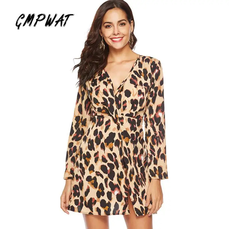 2019 весеннее леопардовое платье со змеиным принтом шифоновое с длинными рукавами