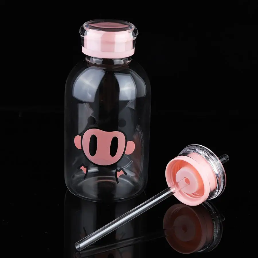 Стеклянная бутылка для воды 450 мл с милым рисунком поросенка из мультфильма