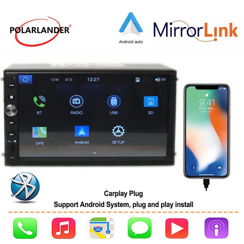 7 'ɲ DIN Автомобильная Радио Камера заднего вида DVR Авторадио MP5 для Apple Carplay и