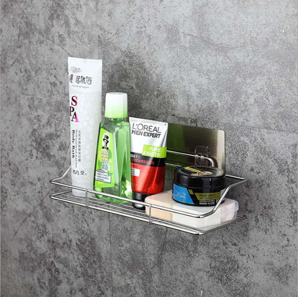 

Bathroom Waterproof Storage Shelf Stainless Steel No Drilling Suction Wall Type Creative Useful Kitchen Storage Rack Hot Selling