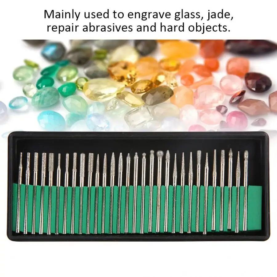 30PCS Diamond Shank Grinding Needles Rotary Drill Bits Set Glass Jade High Hardness Jewelry Engraving Carving Tools |