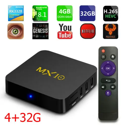 MX10 Android 8 1 Pie 4 + 32 ГБ 4K Медиаплеер Smart TV BOX четырехъядерный Wifi 2019 | Электроника
