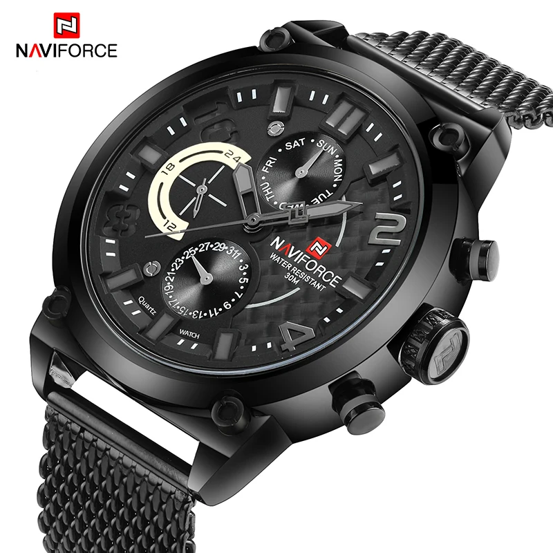 Naviforce Для мужчин Спортивные часы Элитный бренд кварцевые сетки ремешок Календарь