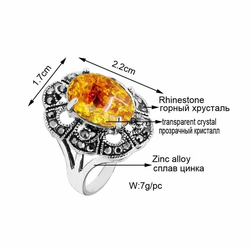 Oval Flower Resin Rings For Women Antique Silver Plated Rhinestone Plum Vintage Jewelry TR707|Кольца| |