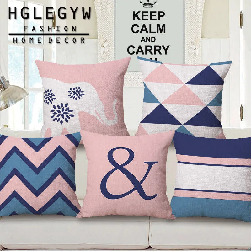 Розовая синяя Геометрическая полосатая наволочка хлопковая льняная с принтом