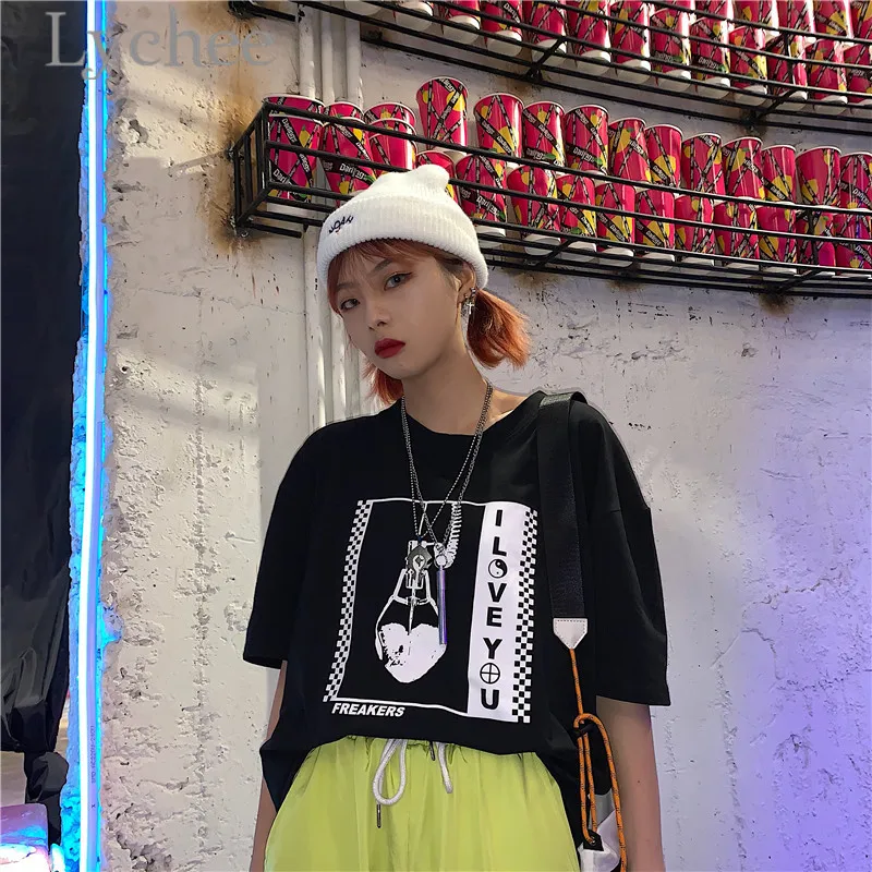 Личи Harajuku в клетку без рукавов с буквенным принтом женская футболка повседневные