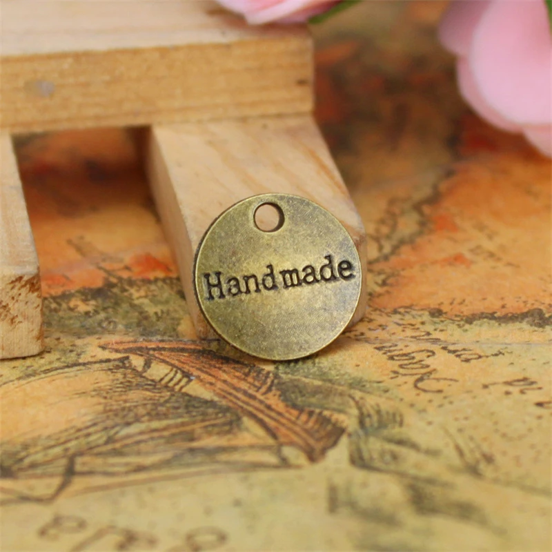 50 шт 14 мм сплав Круглые бирки ручной работы буквы металлические этикетки для