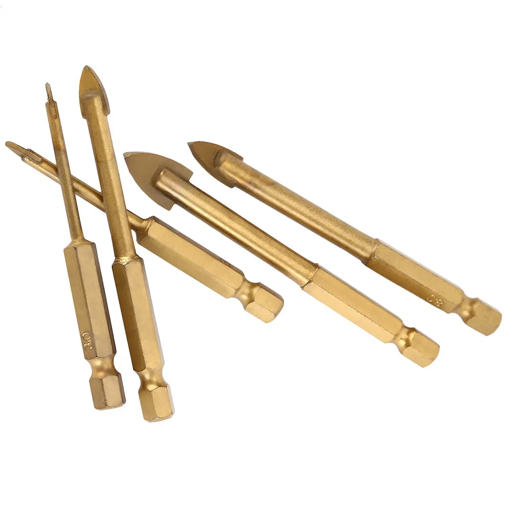 

5pcs/Set Glass Drill Bit Set Tungsten Carbide Tipped Ceramic Tile Cutter with 1/4" Hex Shank Power Tools Accessories 3-10mm