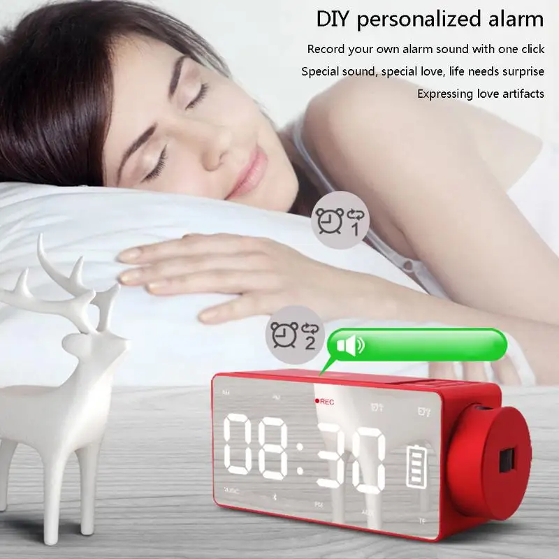 Беспроводной зарядки Проекционные цифровые часы Bluetooth динамик светодиодный