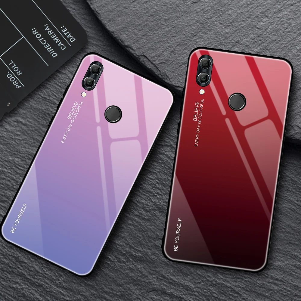 Роскошный градиентный чехол Aurora из закаленного стекла для Huawei Honor V20 8X 10 9X Pro Magic2 Nova
