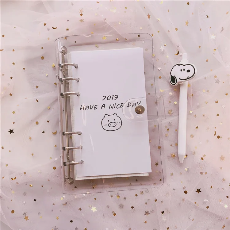 Ins Simple Super Cute Pig Hand Account Book A6 Loose-leaf Removable Grid Square Hand-book Planner Notebook For Girl Stationery | Канцтовары