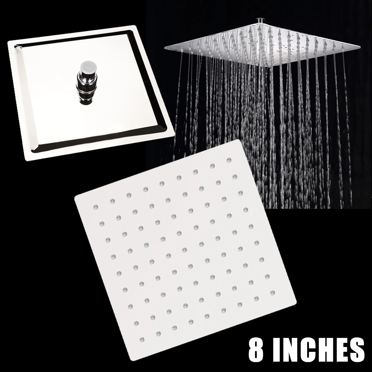 

Stainless Steel 8 Inch Square Rain Shower Head Bathroom Top Rainfall High Pressure Shower Bathroom Accessories